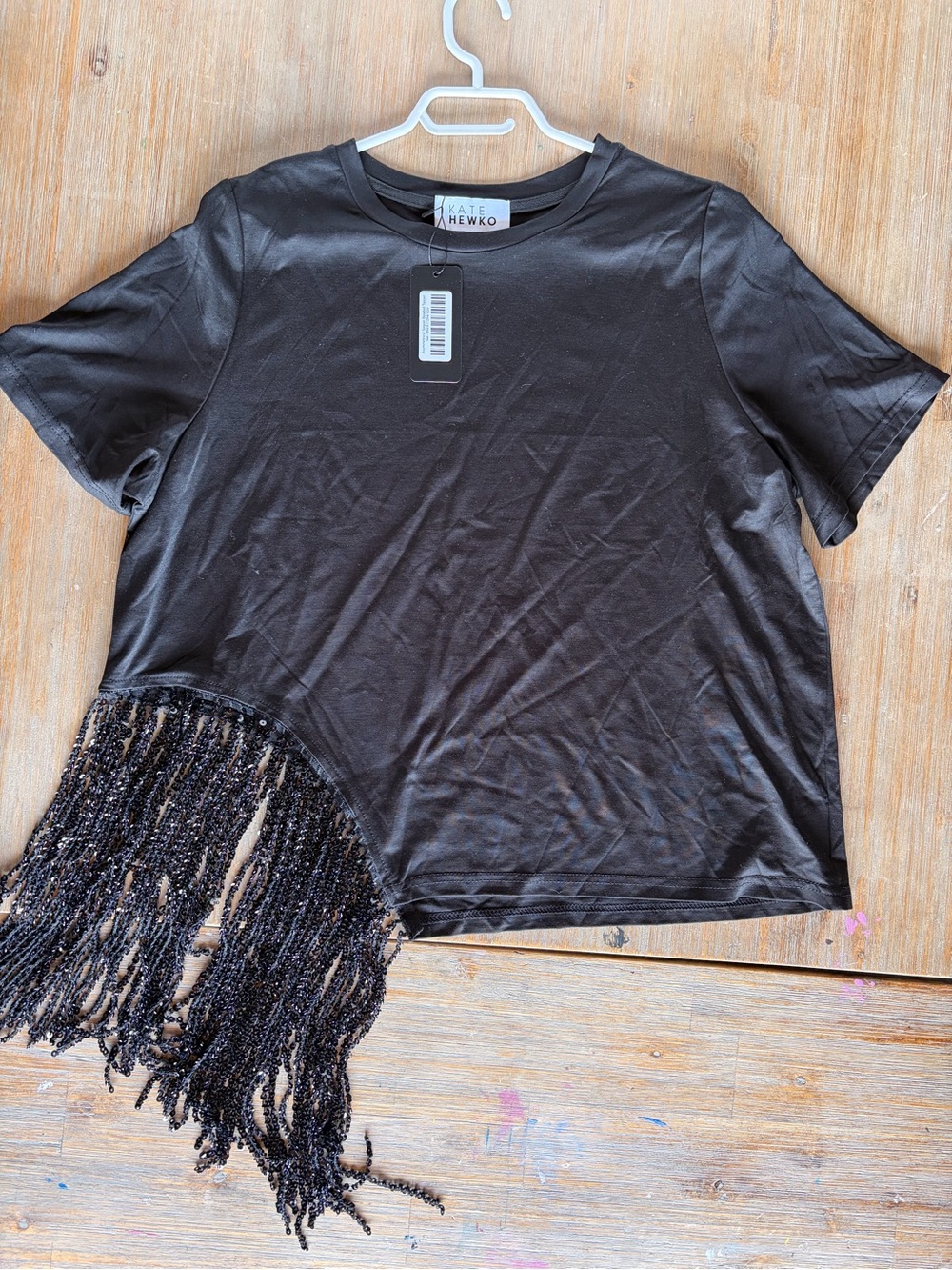 Kate Hewko Black Fringe Short Sleeve Tee